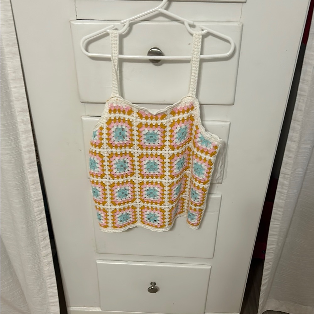 Rare Editions Blue and Orange Asymmetrical Cropped Tank Top